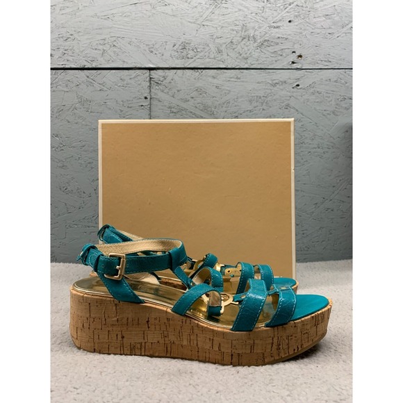 Michael Kors Nash Sandal Women's 10M Turquoise Crinkled Patent Leather - Picture 2 of 14